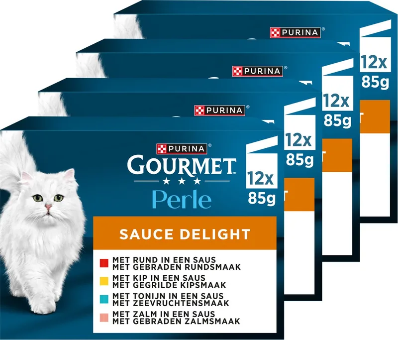 Perle Sauce Delight - Kattenvoer Natvoer - Rund Kip Tonijn & Zalm - 48 x 85 g von Gourmet – Produktfoto