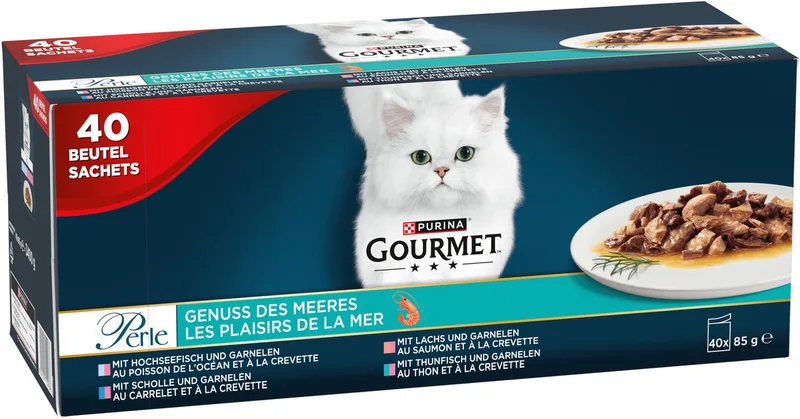 PERLE Verfijnde reepjes Zeevruchten Kattenvoer nat, 40x85g by Gourmet – product photo