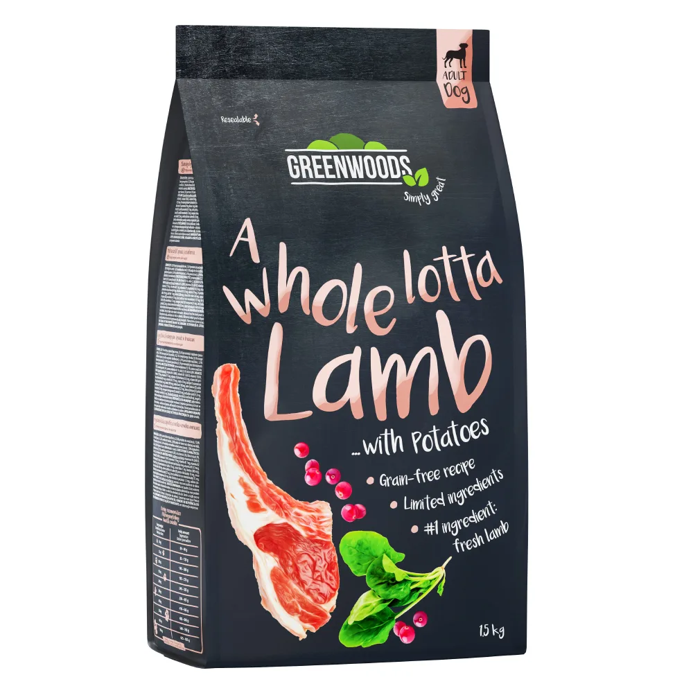 1,5kg Lam met Aardappel, Spinazie en Cranberry´s Greenwoods Hondenvoer droog van Greenwoods – productfoto