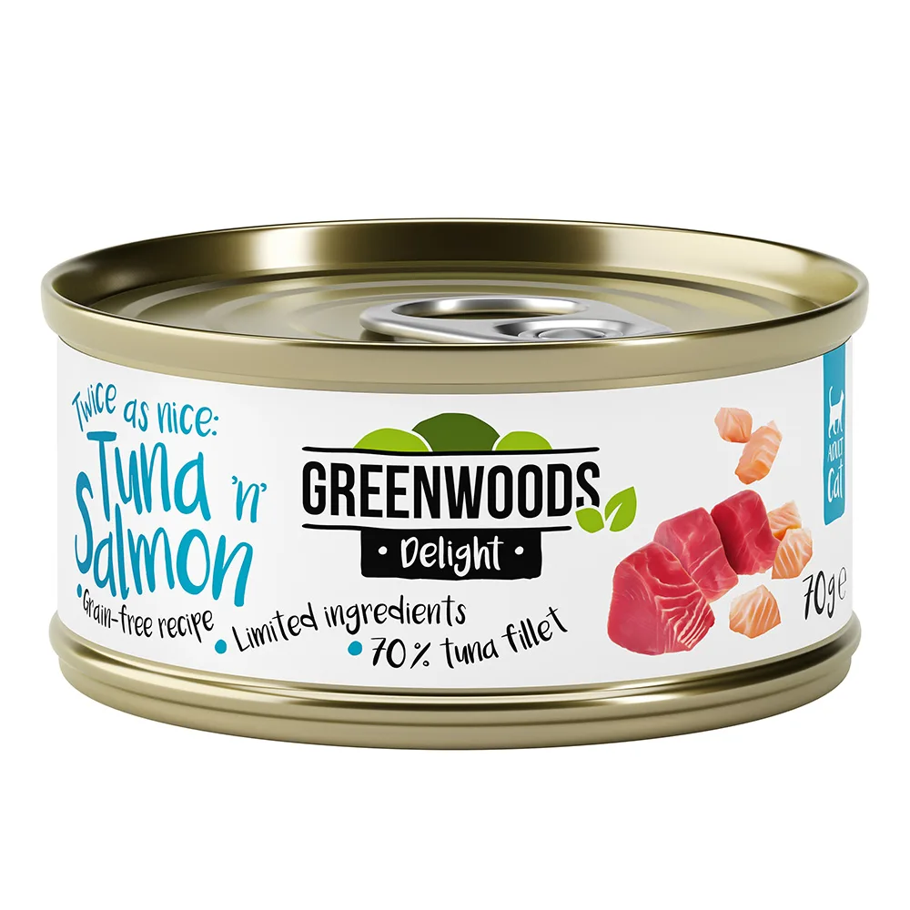 24x70g Delight Tonijnfilet met Zalm Greenwoods Kattenvoer van Greenwoods – productfoto