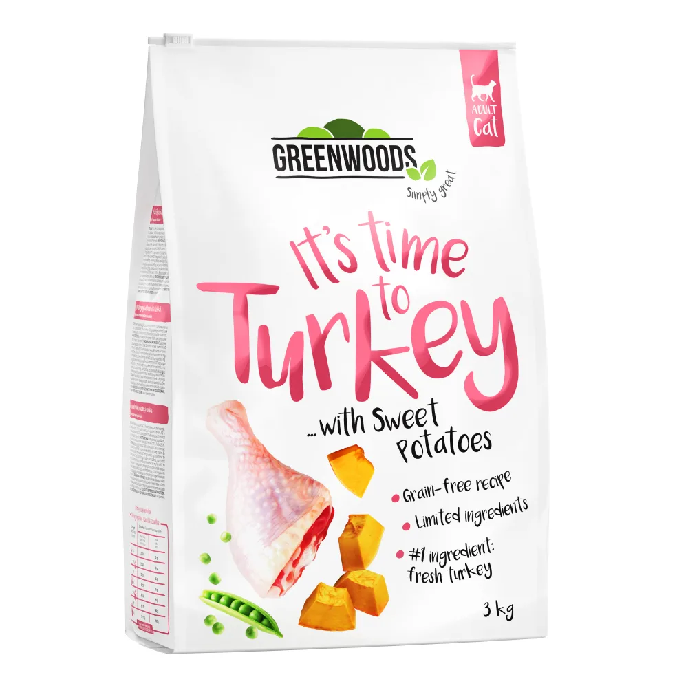 3kg Kalkoen met Zoete Aardappelen, Erwten en Pompoen Greenwoods Kattenvoer by Greenwoods – product photo