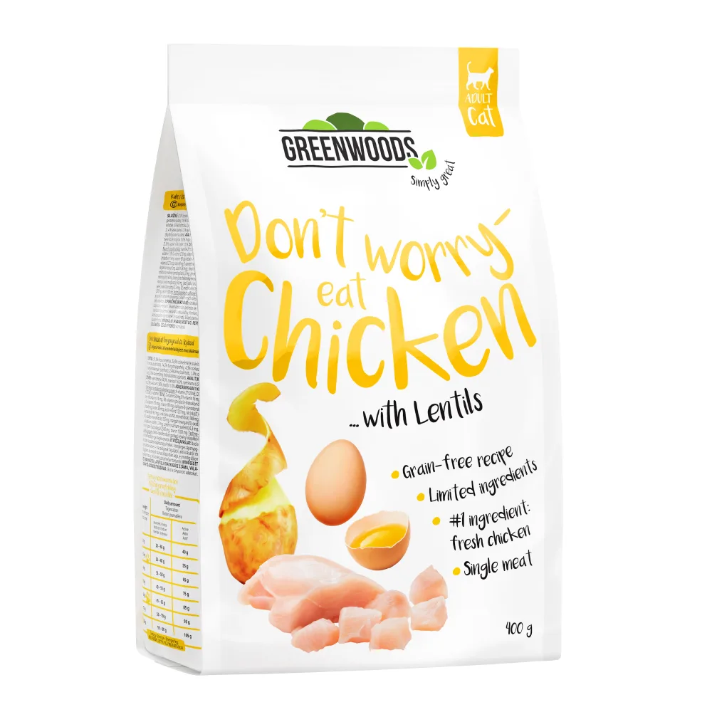 400g Kip met Linzen, Aardappel en Ei Greenwoods Kattenvoer van Greenwoods – productfoto
