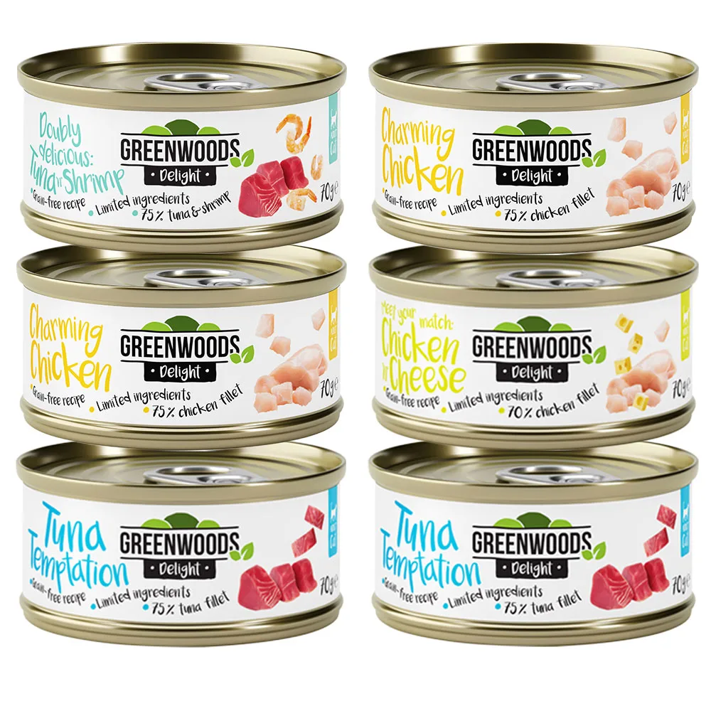 6x70g Mix (4 Smaken) Greenwoods Delight Kattenvoer by Greenwoods – product photo