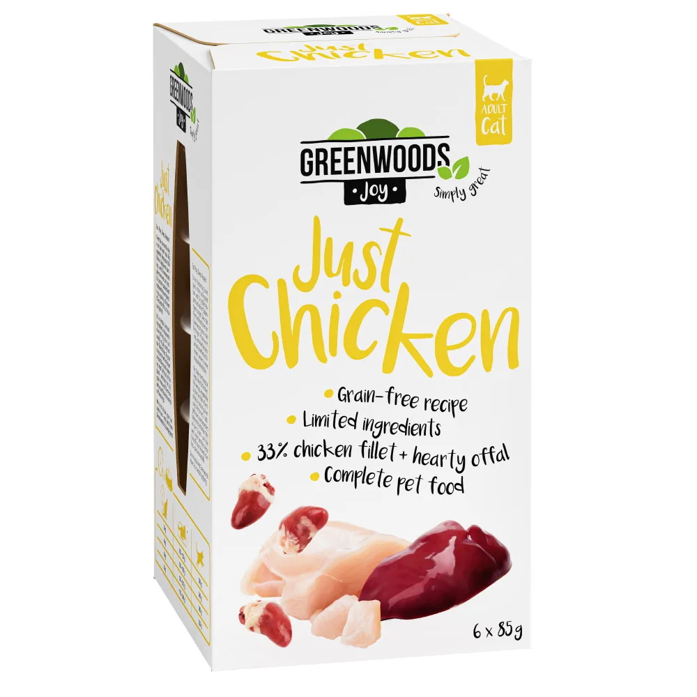 6x85g Greenwoods Joy Just Chicken Kipfilet Kattenvoer nat by Greenwoods – product photo