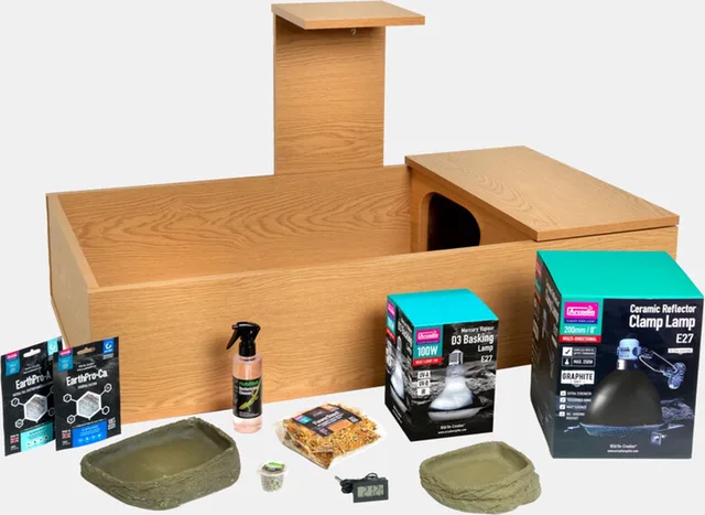 Complete landschildpadden toebehoren set voor schildpaddentafel met UVB lamp 100W, verwarming, waterbakken, supplementen en reiniger
