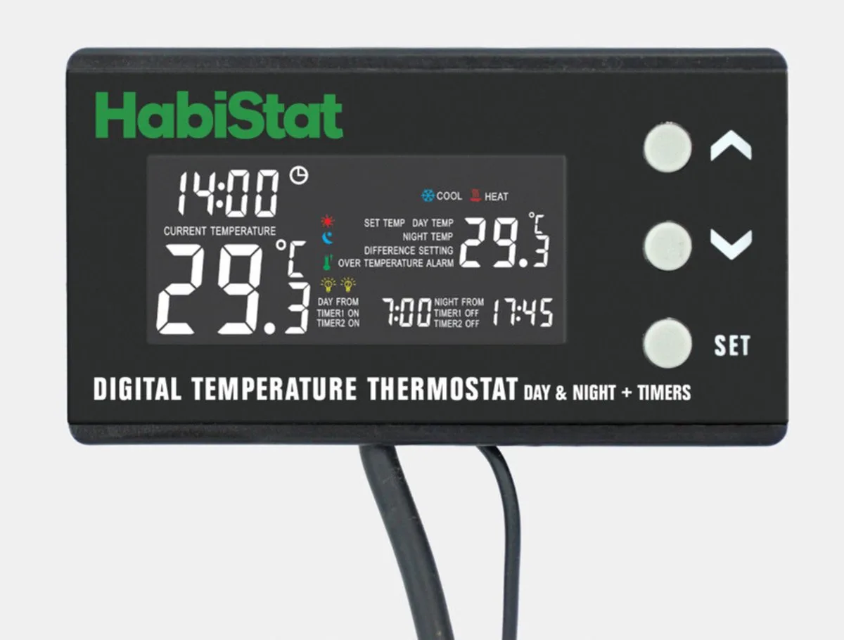 Digitale Temperatuur Thermostaat - Terraium - Dag/Nacht Timer de Habistat en Noir – photo produit