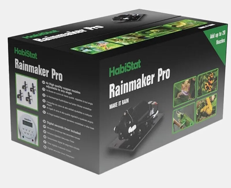 Rainmaker Pro terrarium sproeisysteem met 4 sproeiers en timer von Habistat in Schwarz – Produktfoto