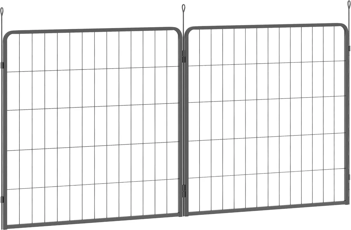 2-delige Uitbreidingsset Puppyren S – Hondenhek Panelen van Staal – Grijs by Happiq – product photo