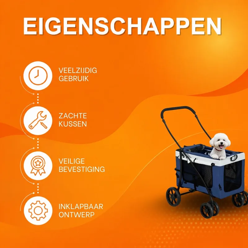 2-in-1 Hondenbuggy – Dierenwagen met Afneembare Mand – Blauw by Happiq – product photo