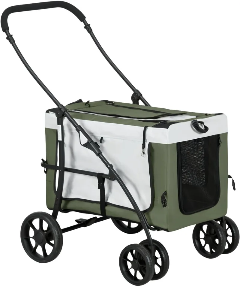 2-in-1 Hondenbuggy – Dierenwagen met Afneembare Mand – Groen von Happiq – Produktfoto