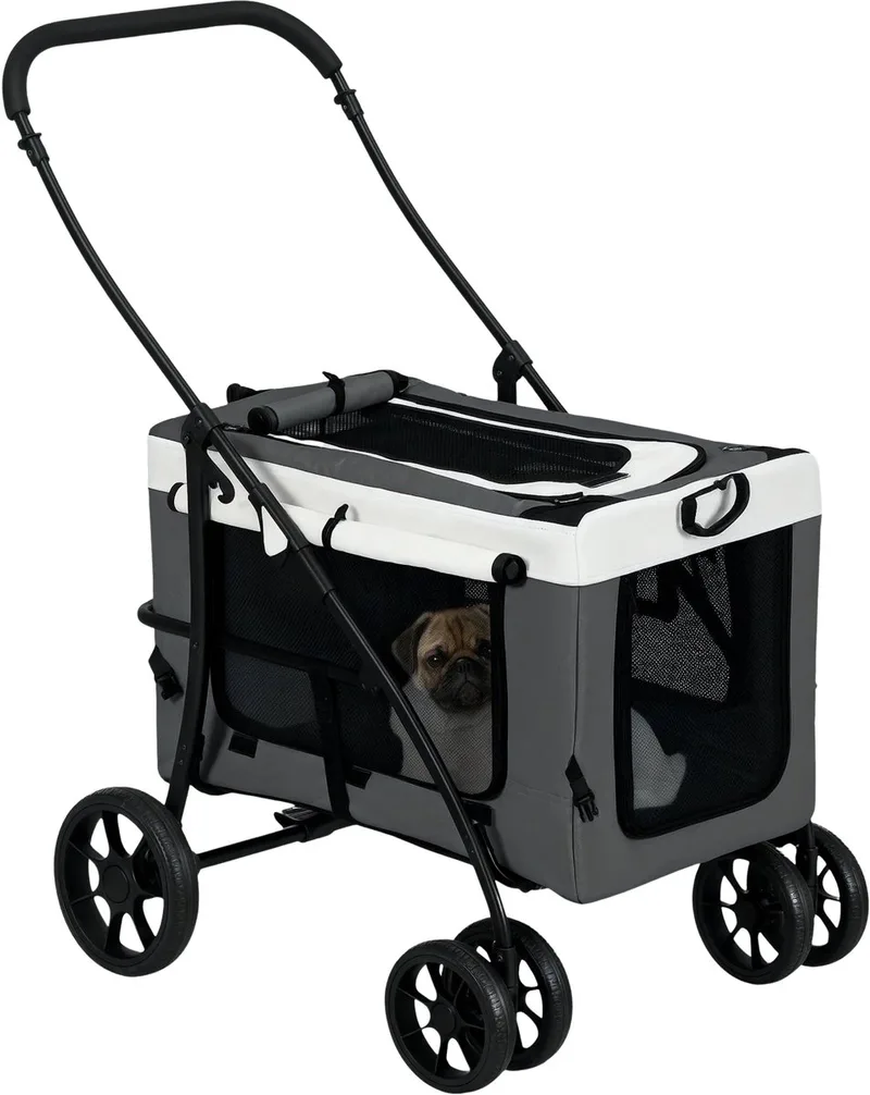 2-in-1 Hondenbuggy – Dierenwagen met Afneembare Mand – Lichtgrijs by Happiq – product photo