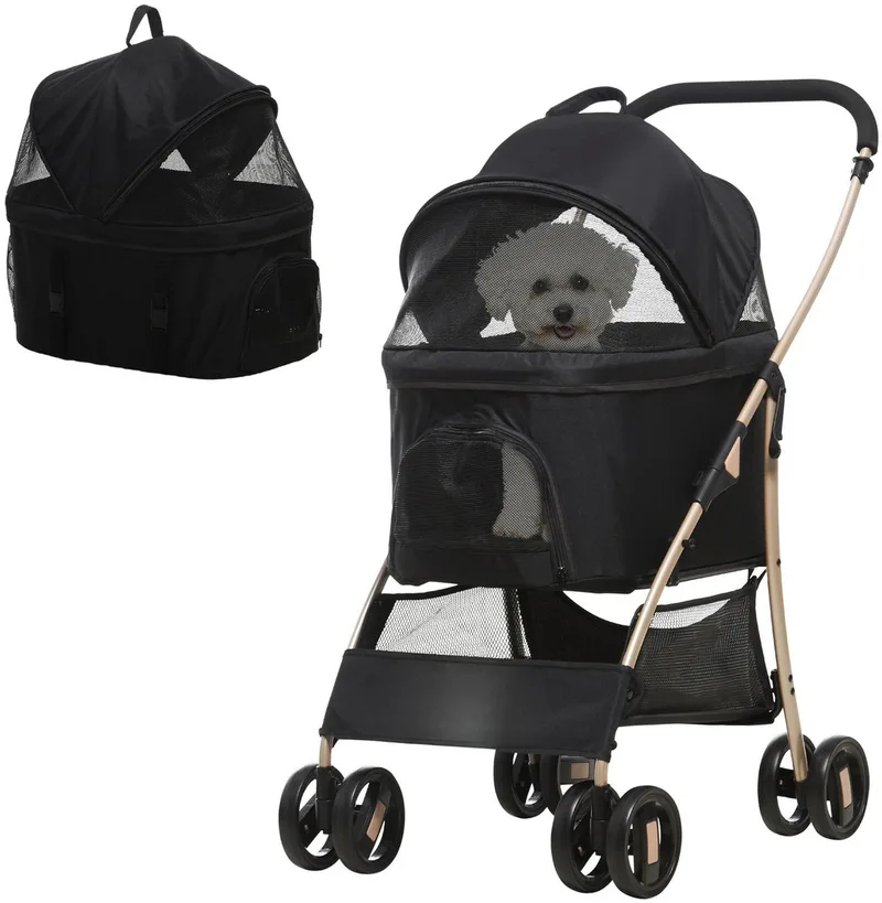 2-in-1 Hondenbuggy & Draagtas – Opvouwbare Hondenwagen met Kussen – Zwart von Happiq – Produktfoto