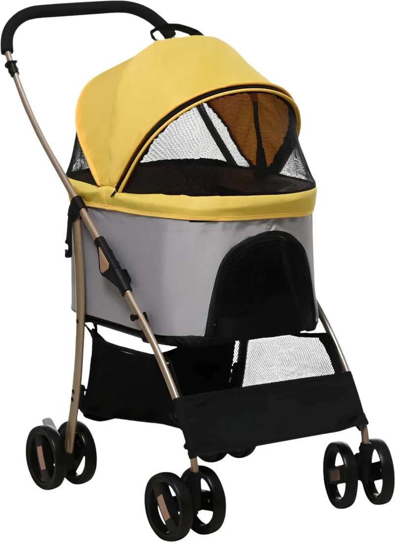 2-in-1 Hondenbuggy & Draagtas – Opvouwbare Hondenwagen met Kussen – Geel de Happiq – photo produit
