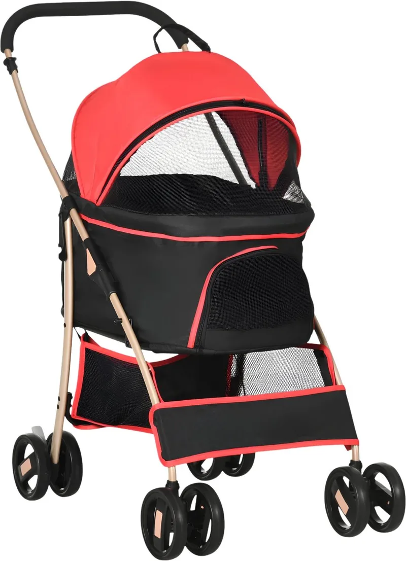 2-in-1 Hondenbuggy & Draagtas – Opvouwbare Hondenwagen met Kussen – Rood de Happiq – photo produit