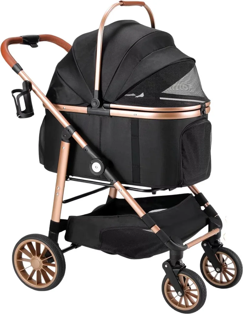 2-in-1 Hondenbuggy Fioren - Huisdieren wandelwagen - Reiswagen Hond - Comfort - Voor Honden en Katten - Opvouwbare Huisdierwagen met 360° Wielen - Met boodschappenmand - Hondenbox met Autobevestiging - Max. Belastbaarheid 25kg von Happiq in Schwarz – Produktfoto