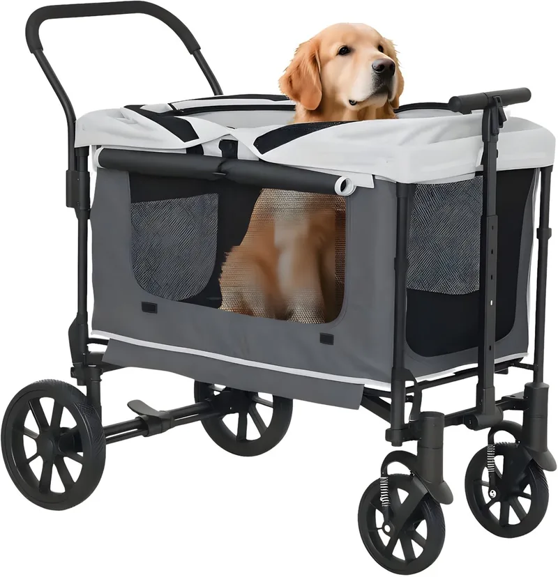 2-in-1 Hondenbuggy & Handkar – Opvouwbare Dierenwagen voor Honden & Katten tot 30 kg – Donkergrijs von Happiq – Produktfoto
