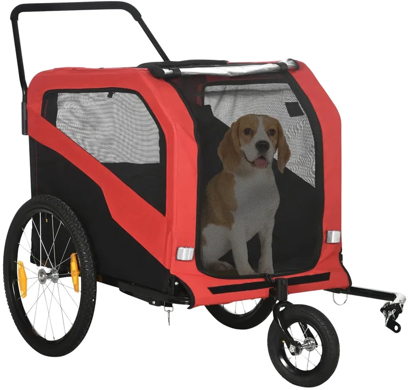2-in-1 Hondenfietskar & Hondenbuggy – Met Reflectoren, Voor Grote Honden tot 30 kg – Rood von Happiq – Produktfoto