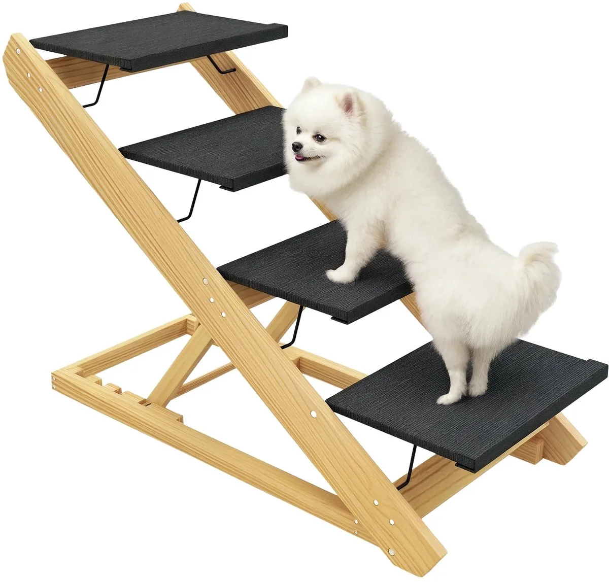 2-in-1 Hondentrap & Loopplank – Verstelbare 4-Traps Huisdierentrap 62,5 cm met Antislip – Natuurlijk Hout von Happiq – Produktfoto
