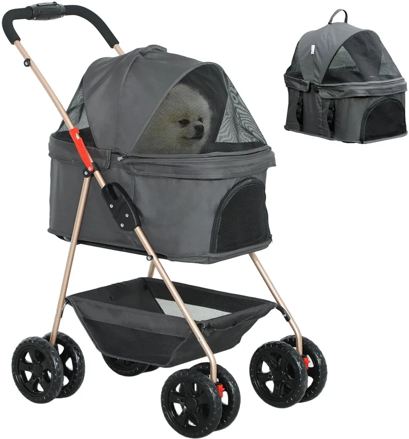 3-in-1 Hondenbuggy – Opvouwbare Hondenbench & Transporttas – Grijs de Happiq – photo produit