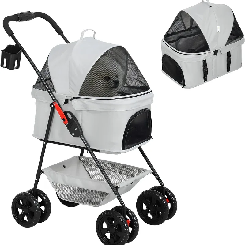 3-in-1 Hondenbuggy – Opvouwbare Hondenbench & Transporttas – Lichtgrijs de Happiq – photo produit