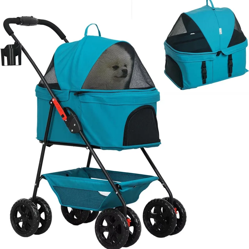 3-in-1 Hondenbuggy – Opvouwbare Hondenbench & Transporttas – Veldgroen/Turquoise von Happiq – Produktfoto