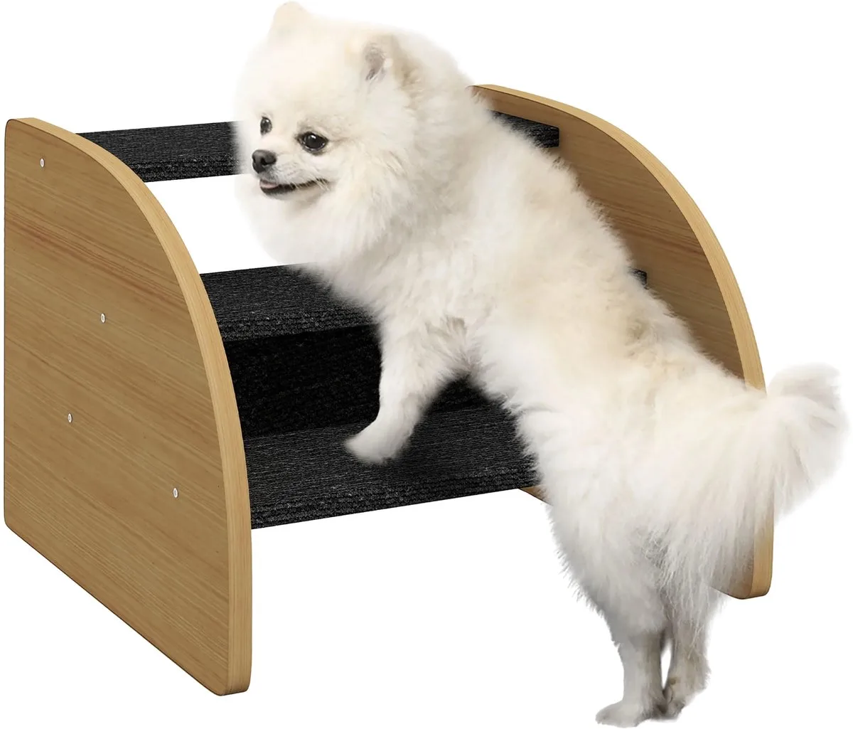 3-Traps Hondentrap 30 cm – Huisdier Trap/Ramp met Zijwanden voor Kleine Honden & Katten van Happiq in Eiken – productfoto