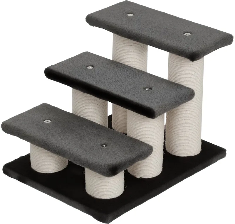 3-Traps Hondentrap 34 cm – Huisdieren Trap met Krabpaal & Ramp – Grijs de Happiq – photo produit