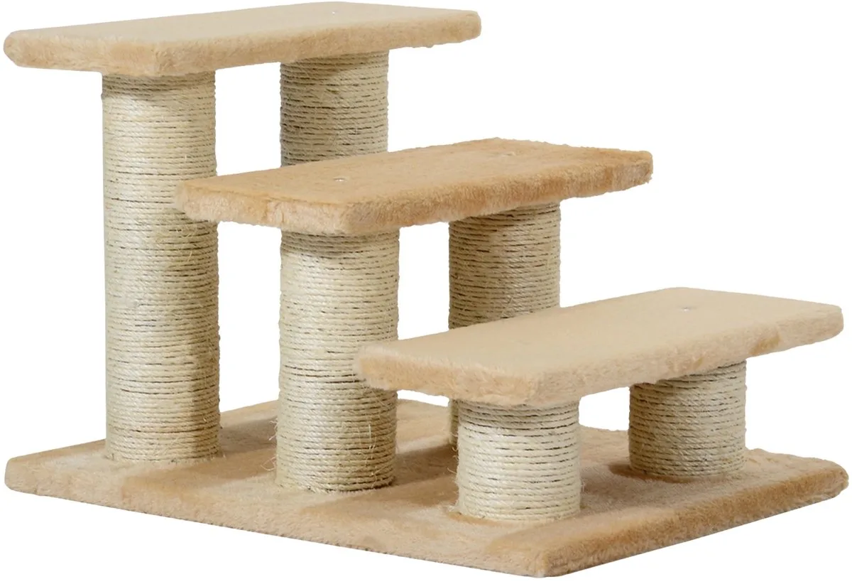 3-Traps Hondentrap 34 cm – Opvouwbare Huisdieren Trap/Ramp voor Katten & Honden – Crèmekleurig de Happiq – photo produit