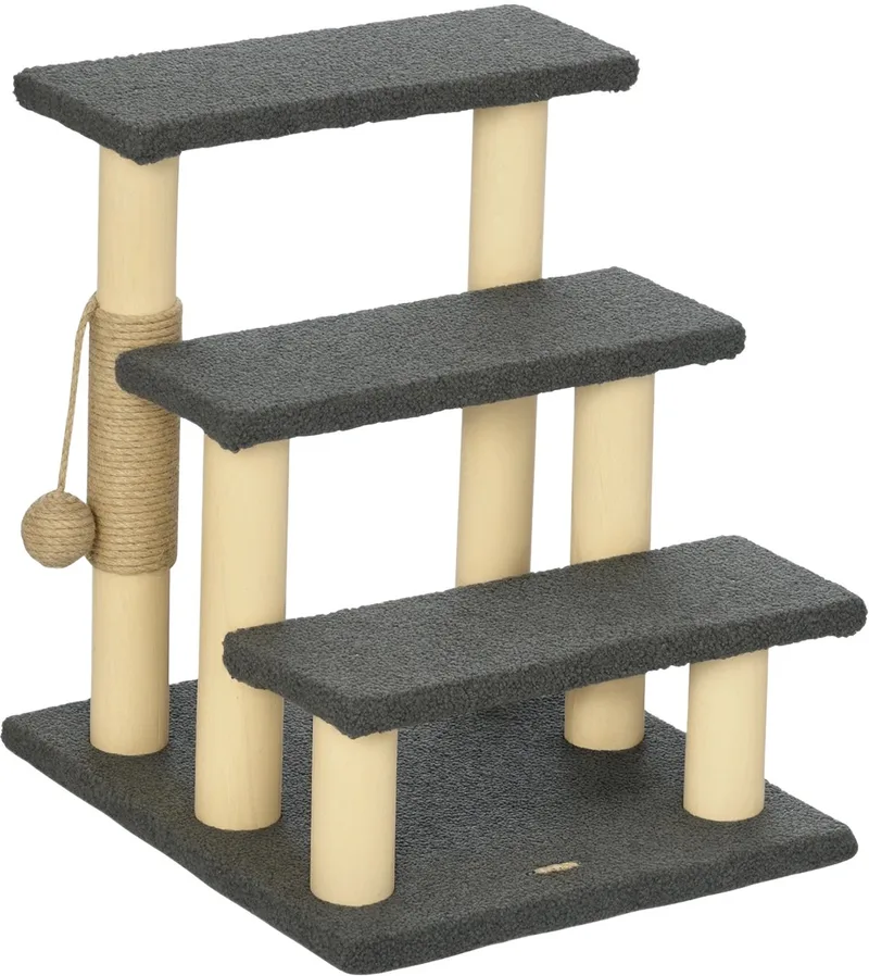 3-Traps Katten- & Hondentrap 48 cm – Huisdieren Trap met Sisal Krabpaal & Speelbal by Happiq in Grey – product photo