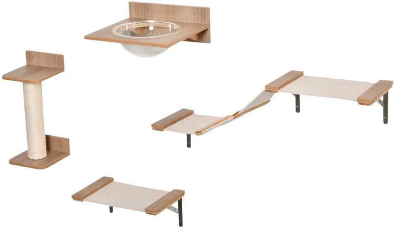 4-Delige Katten Klimwand – Met Krabpaal, Katten Trap & Hangmat – Lichtbruin by Happiq – product photo