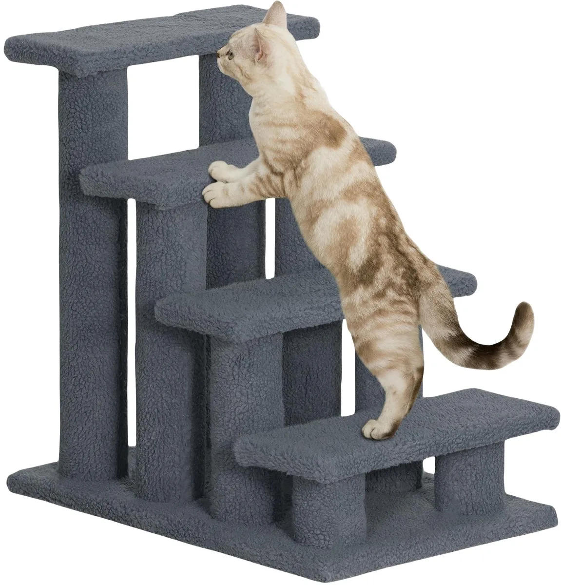 4-Traps Huisdierentrap – Katten- & Hondentrap van Zacht Pluche – Grijs de Happiq – photo produit