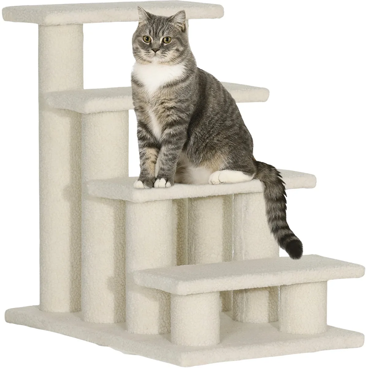 4-Traps Huisdierentrap – Katten- & Hondentrap van Zacht Pluche – Wit de Happiq – photo produit
