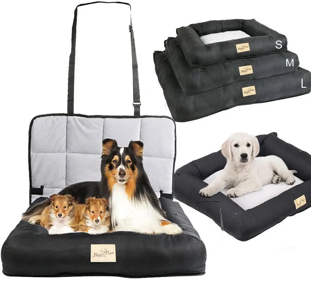 Autostoelbed voor honden - Waterdicht met veiligheidsgordel - Zwart van Happiq – productfoto