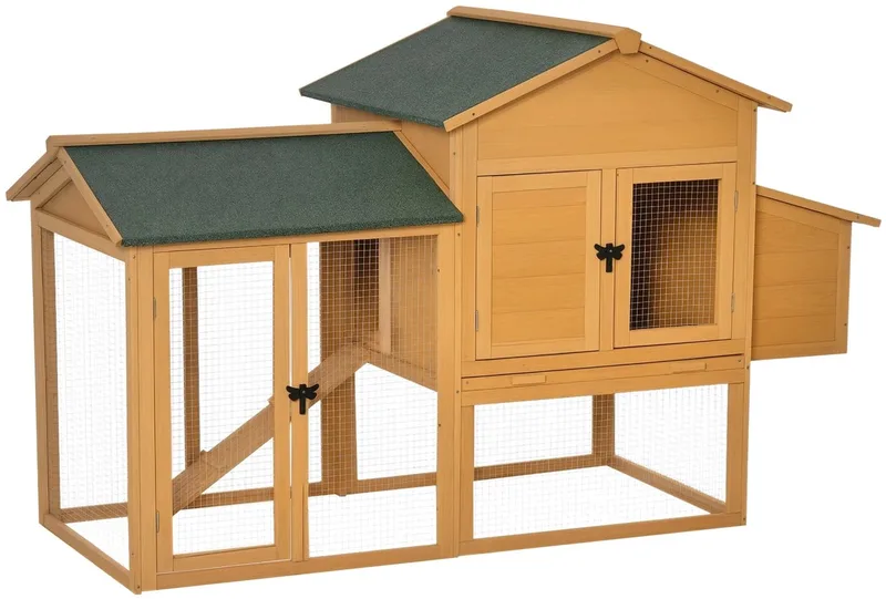 Bantam Kippenhok met Ren – Kippenhuis met Legnest van Sparrenhout – Geel/Groen de Happiq – photo produit