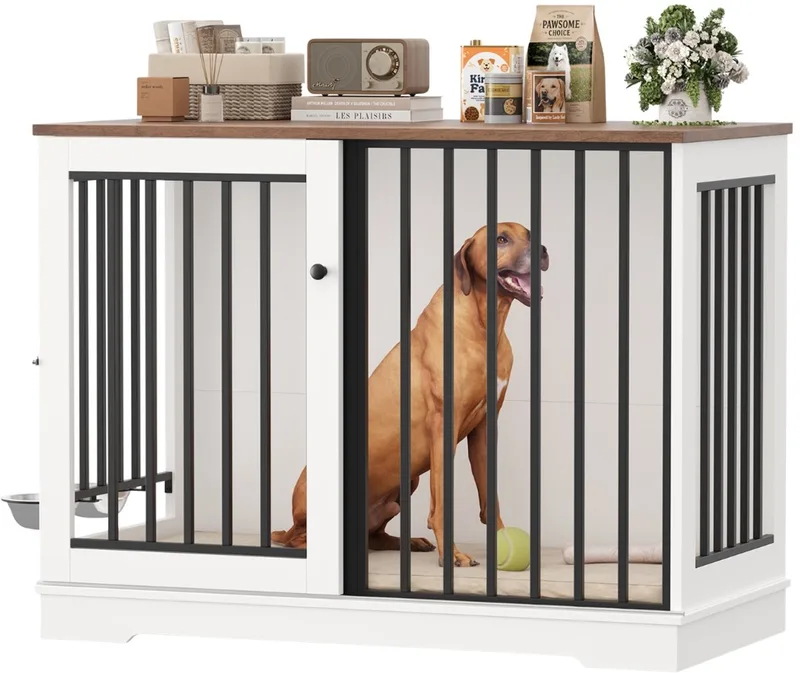 Dog cage – Voor grote honden thuis – XXL stevige hondenbox – Metaal & hout 120x60x90 cm de Happiq – photo produit