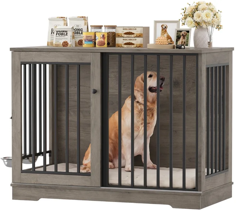 Dog cage – Voor grote honden thuis – XXL stevige hondenbox – Metaal & hout 120x60x90 cm de Happiq – photo produit