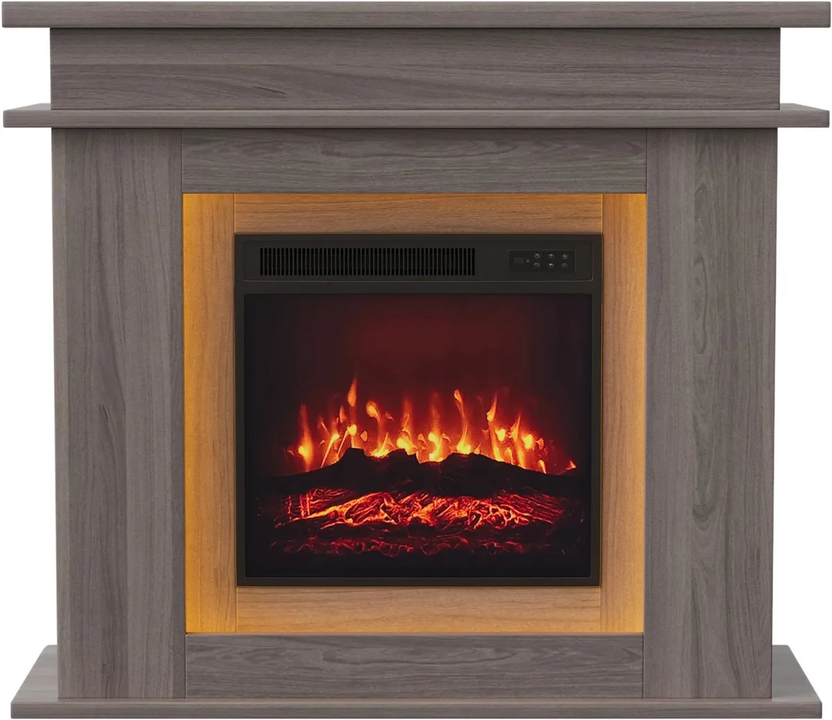 Elektrische Haard Eikenhoutkleur - Sfeerhaard met 3D Vlameffect, Verwarming en Afstandsbediening van Happiq – productfoto