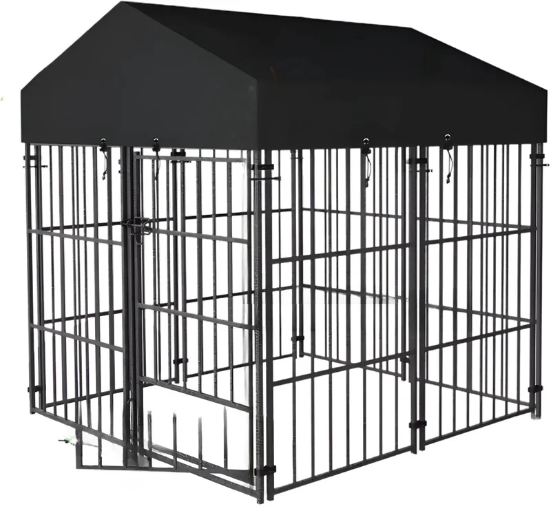 Grote Hondenkennel - Hondenbench - Hondenren - Voor Huisdieren - Gelaste Metalen - Met Dakbedekking - 134cm hoog von Happiq in Schwarz – Produktfoto