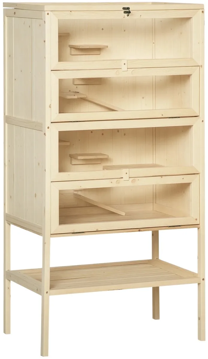 Hamsterkooi van Hout – 5 Verdiepingen met Trappen & Latten Dak – Vurenhout von Happiq – Produktfoto