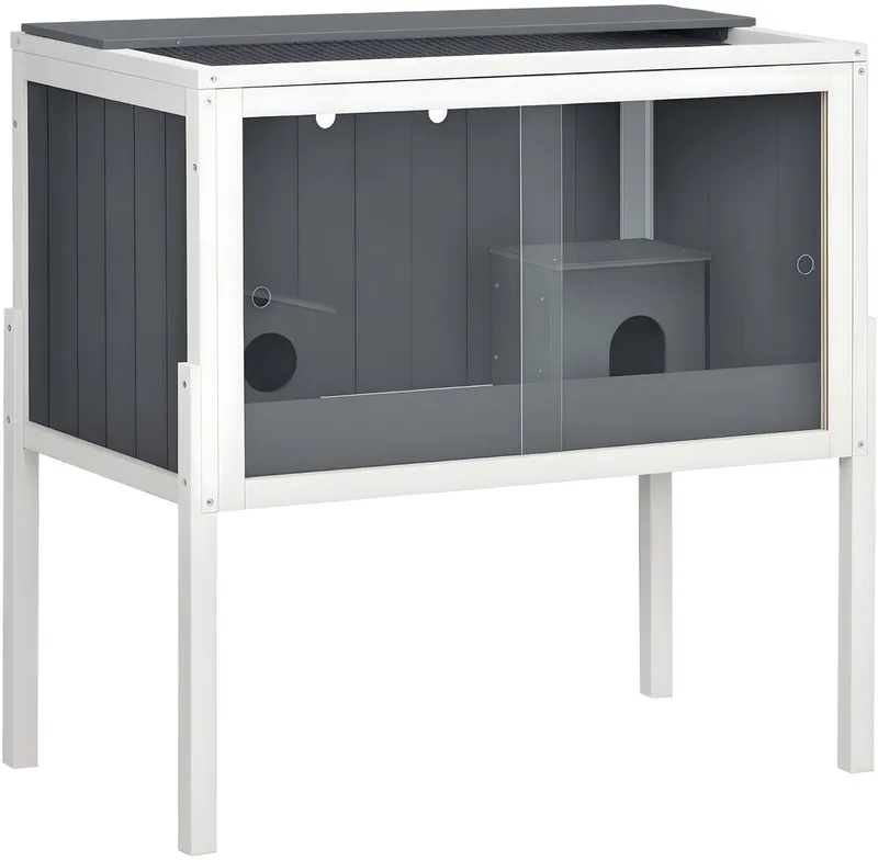 Hamsterkooi van Hout – Knaagdierkooi met 2 Huisjes & Accessoires – Grote Kooi voor Kleine Dieren – Donkergrijs/Wit by Happiq in Dark grey – product photo