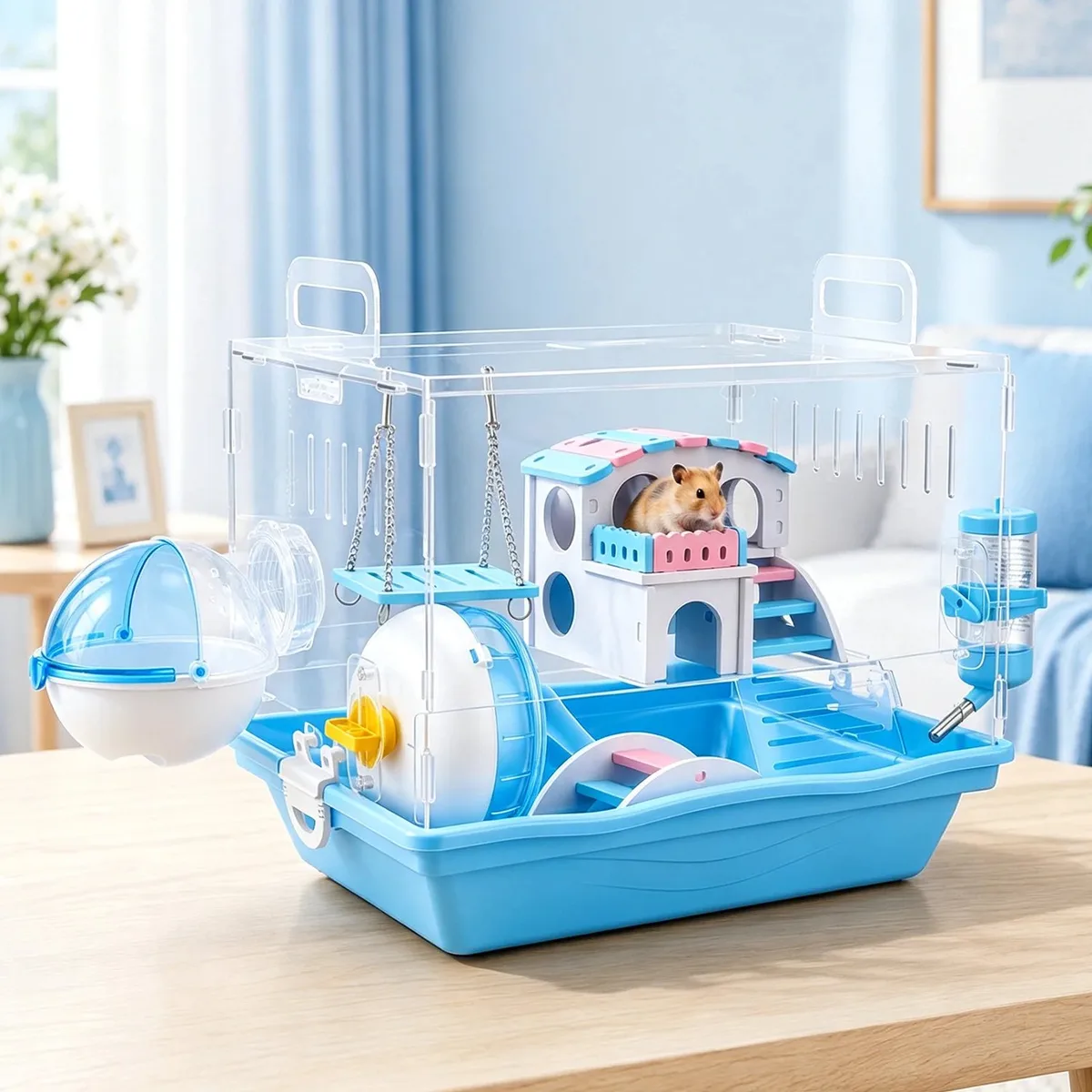 Hamsterkooi - Voor Kleine Huisdieren - Verrijkend Speelhuis - Blauw by Happiq – product photo