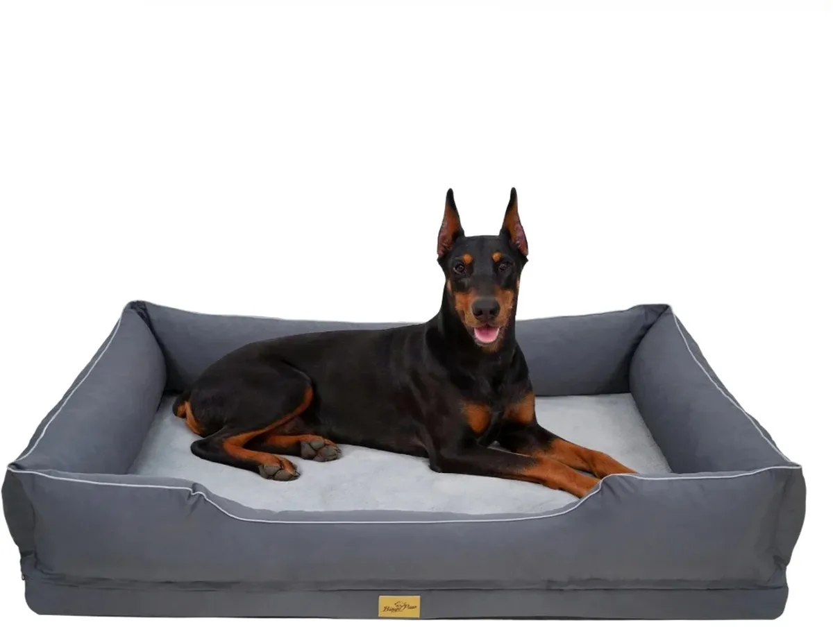Hondenbed - Extra Groot en Orthopedisch - Zacht Kalmerend Knuffelbed met Versterkte Rand - Grijs van Happiq – productfoto