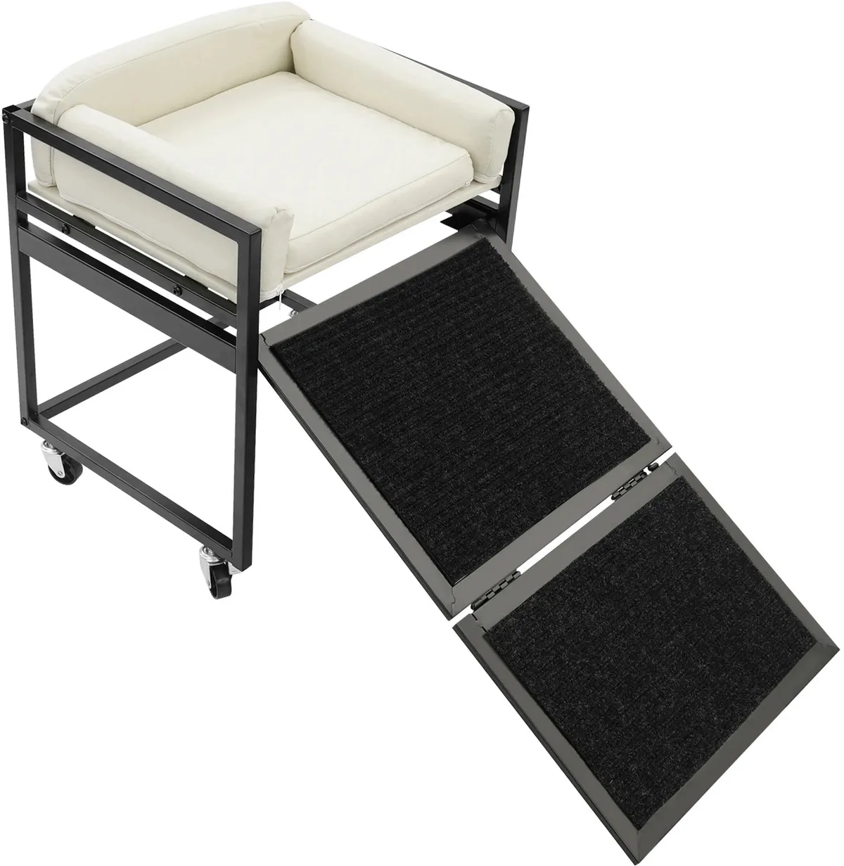 Hondenbed met Oploop - Voor Kleine tot Middelgrote Honden en Katten - Stevig Ijzeren Frame - Wit van Happiq – productfoto