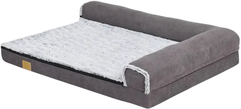 Hondenbed Noire Vaylen - 120cm - L-vormig - Hondenbank - Hondensofa op poten - Hondenzetel - Comfort en zacht - Afneembaar kussen - Zacht by Happiq in Grey – product photo