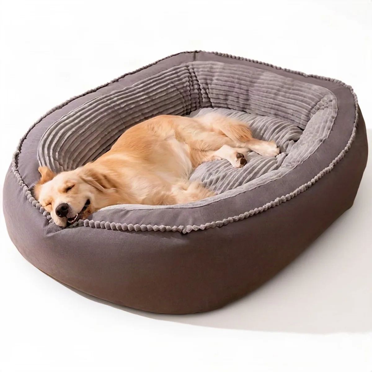 Hondenbed - Voor Grote Honden binnen - Orthopedisch en Antislip - Gestreept Pluche van Happiq – productfoto