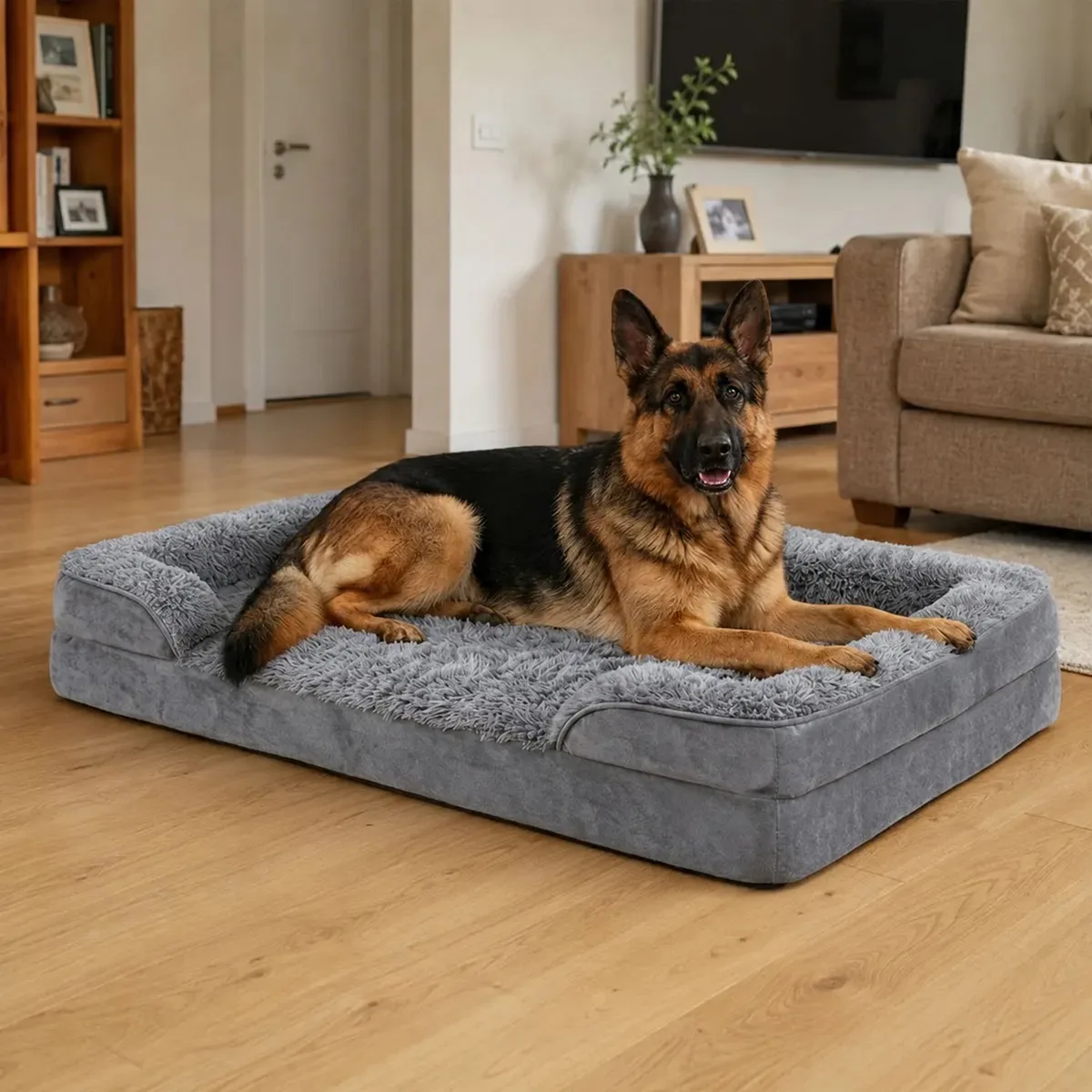 Hondenbed XL - Orthopedisch en Wasbaar - Traagschuim Met Waterdichte Hoes - Antislip Flanel von Happiq – Produktfoto