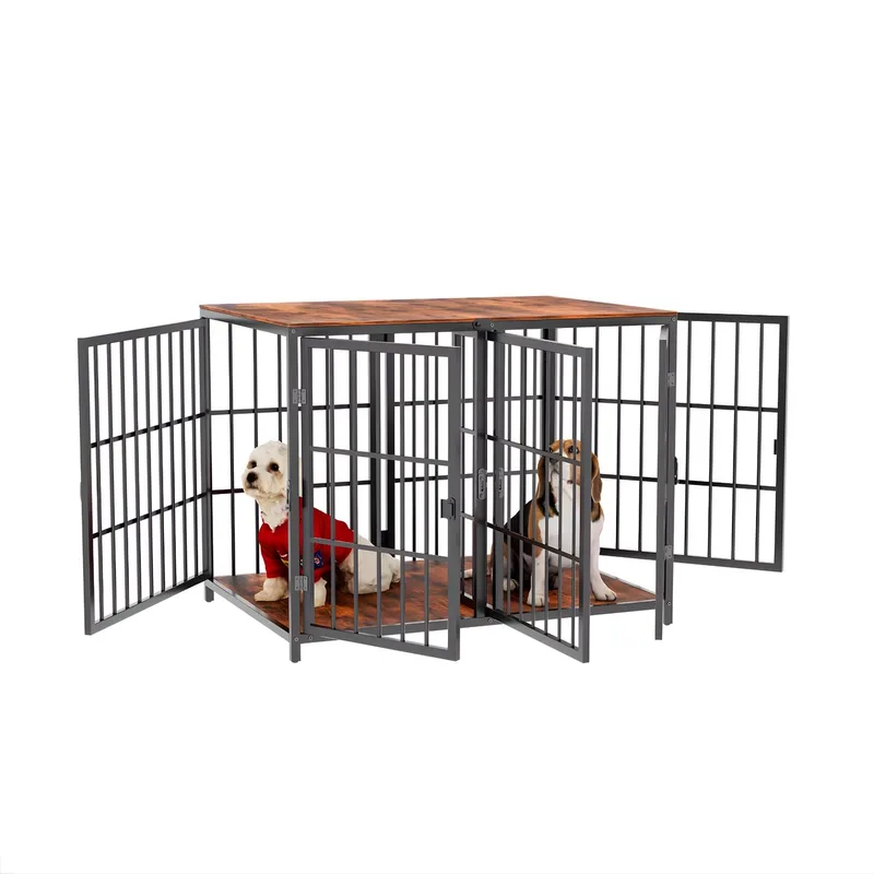 Hondenbench - Hondenkrat - Hondenkennel - Hoekvormig - Hondenhok - Voor Kleine & Middelgrote Honden - Walnoot - 90x62x68.5cm de Happiq – photo produit