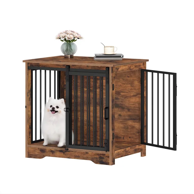 Hondenbench - Hondenkrat - Hondenkennel - Hondenhok - 69 cm - Voor Thuisgebruik de Happiq en Vintage Bruin – photo produit