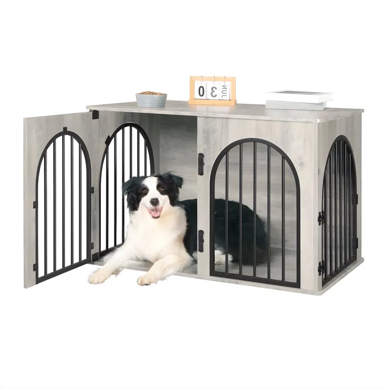Hondenbench - Hondenkrat - Hondenkennel - Hondenhok - voor Thuis - 100cm - Grijs von Happiq – Produktfoto
