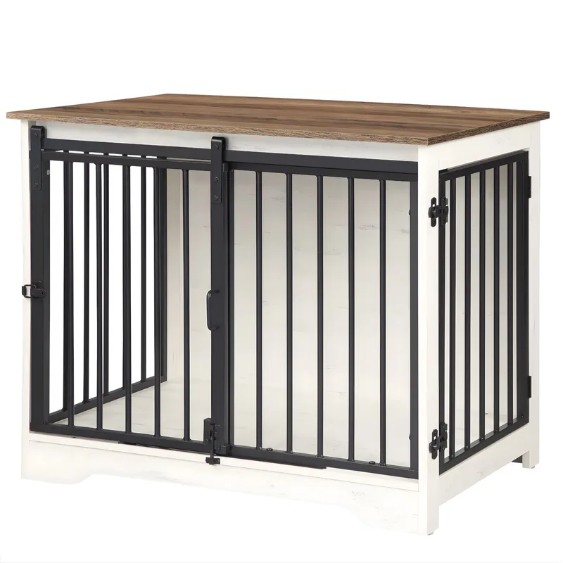 Hondenbench - Hondenkrat - Hondenkennel - Hondenhok - voor Thuis - 100cm fra Happiq i Grå – produktbillede